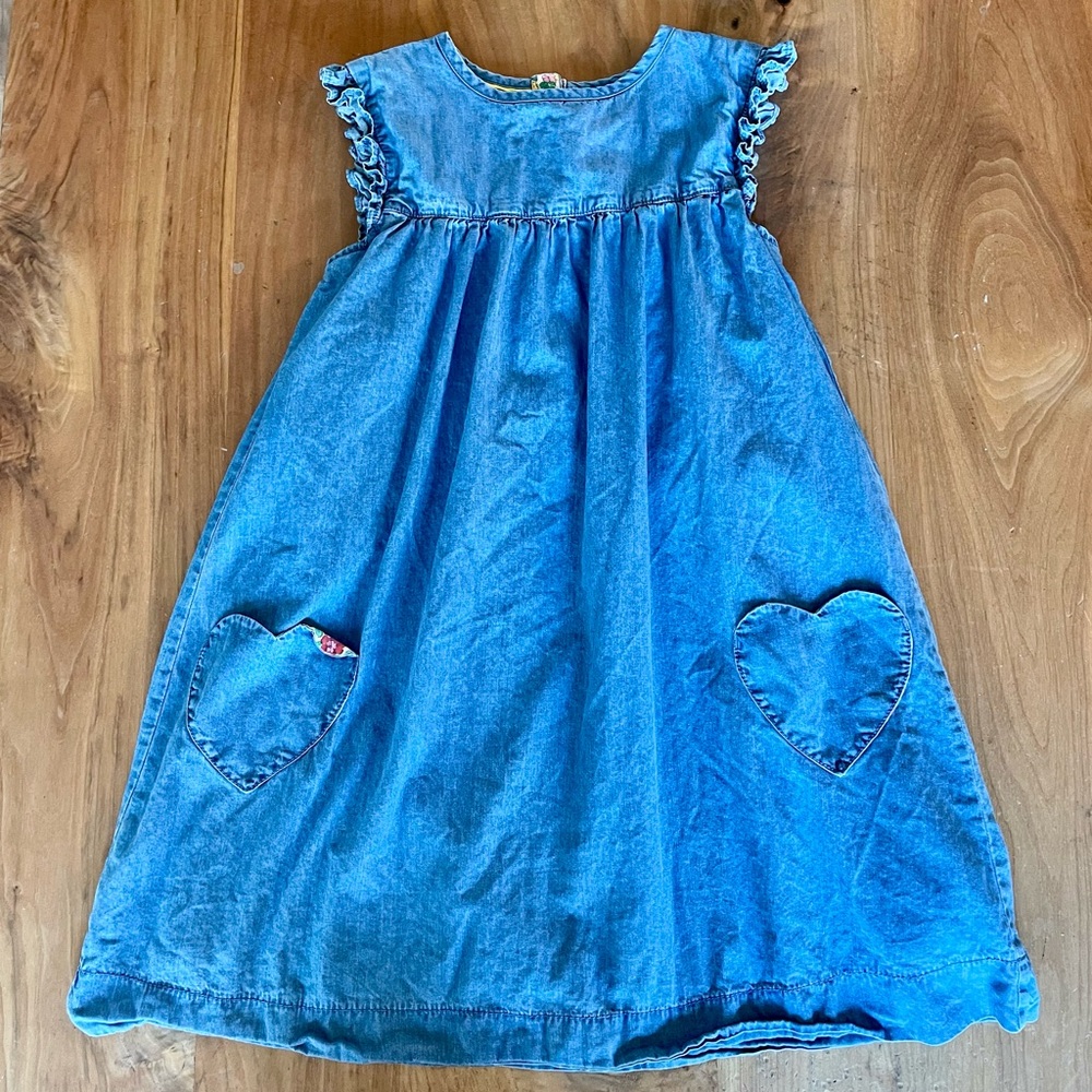Mini Boden denim dress with heart patch pockets
